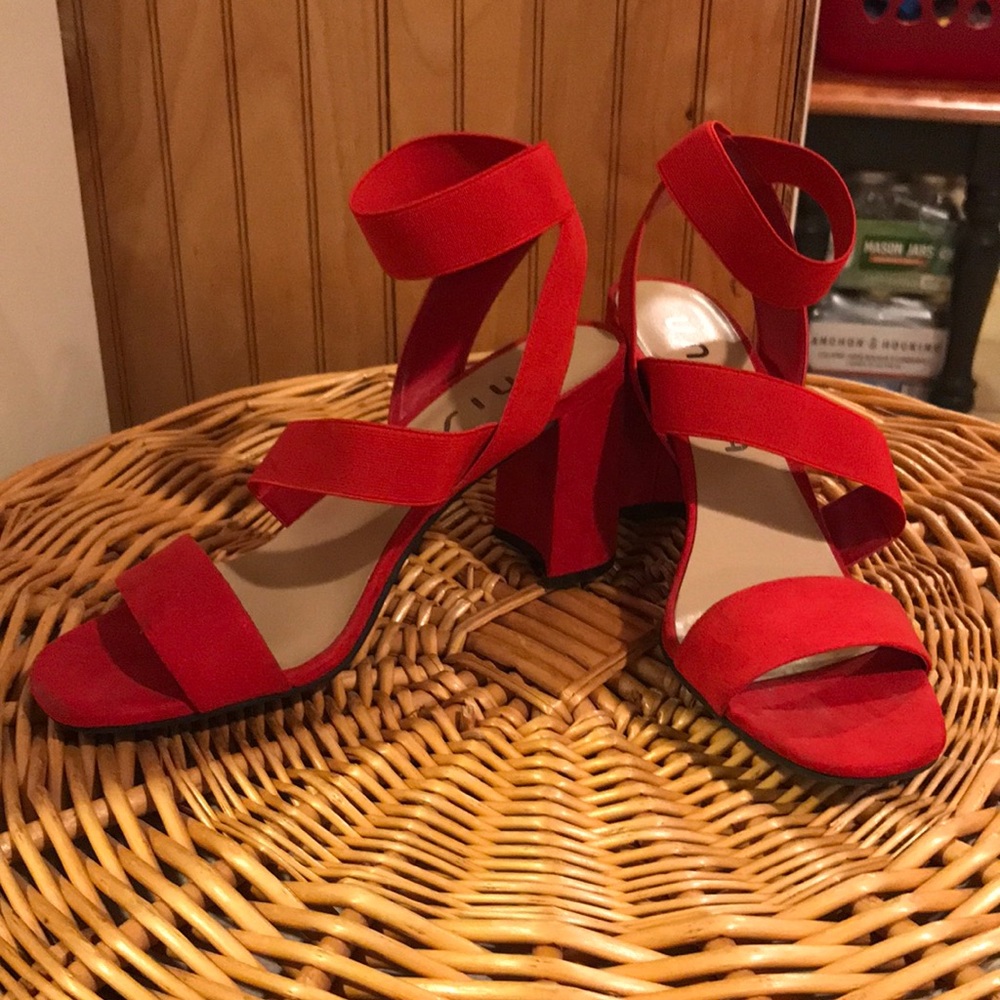 Red open toe heels